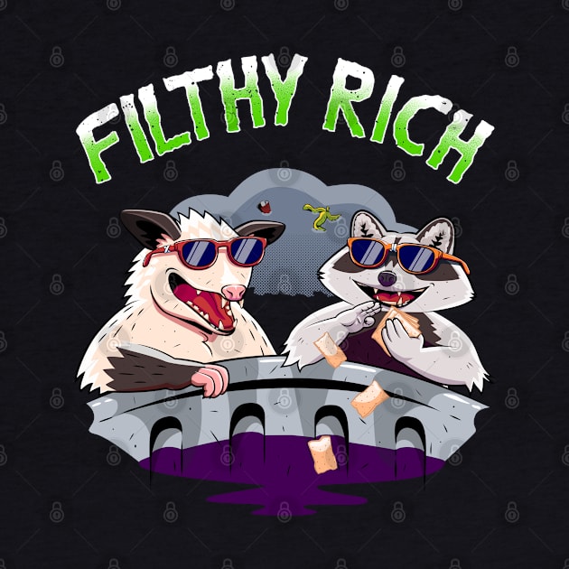 Funny Raccoon And Possum In Trash Garbage Filthy Rich by CrocoWulfo